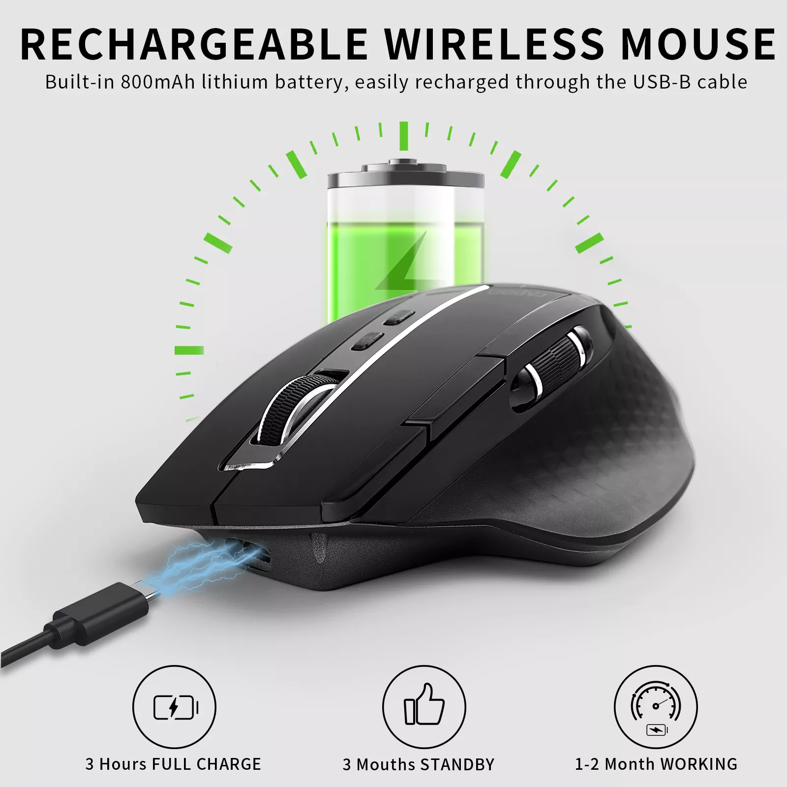 Multi-Device Rechargeable Wireless Ergonomic Mouse with Laser Precision - Image 3