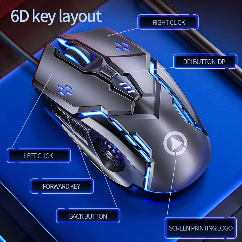 Six-Key Luminous Wired Gaming Mouse with Mute Function and Adjustable DPI - Image 2