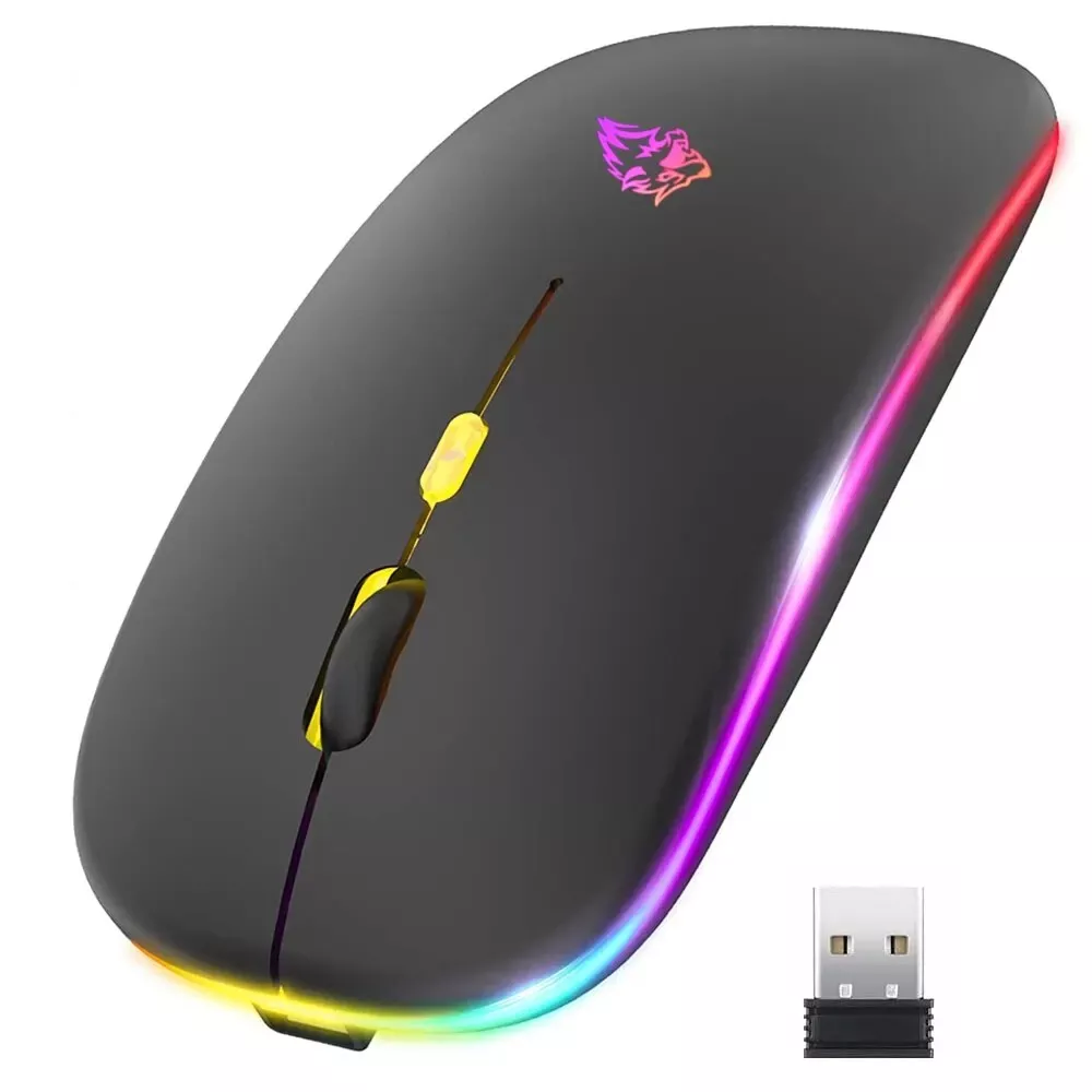 Dual-Mode Wireless Bluetooth Mouse, Rechargeable RGB, Silent Click for PC, iPad, Laptop