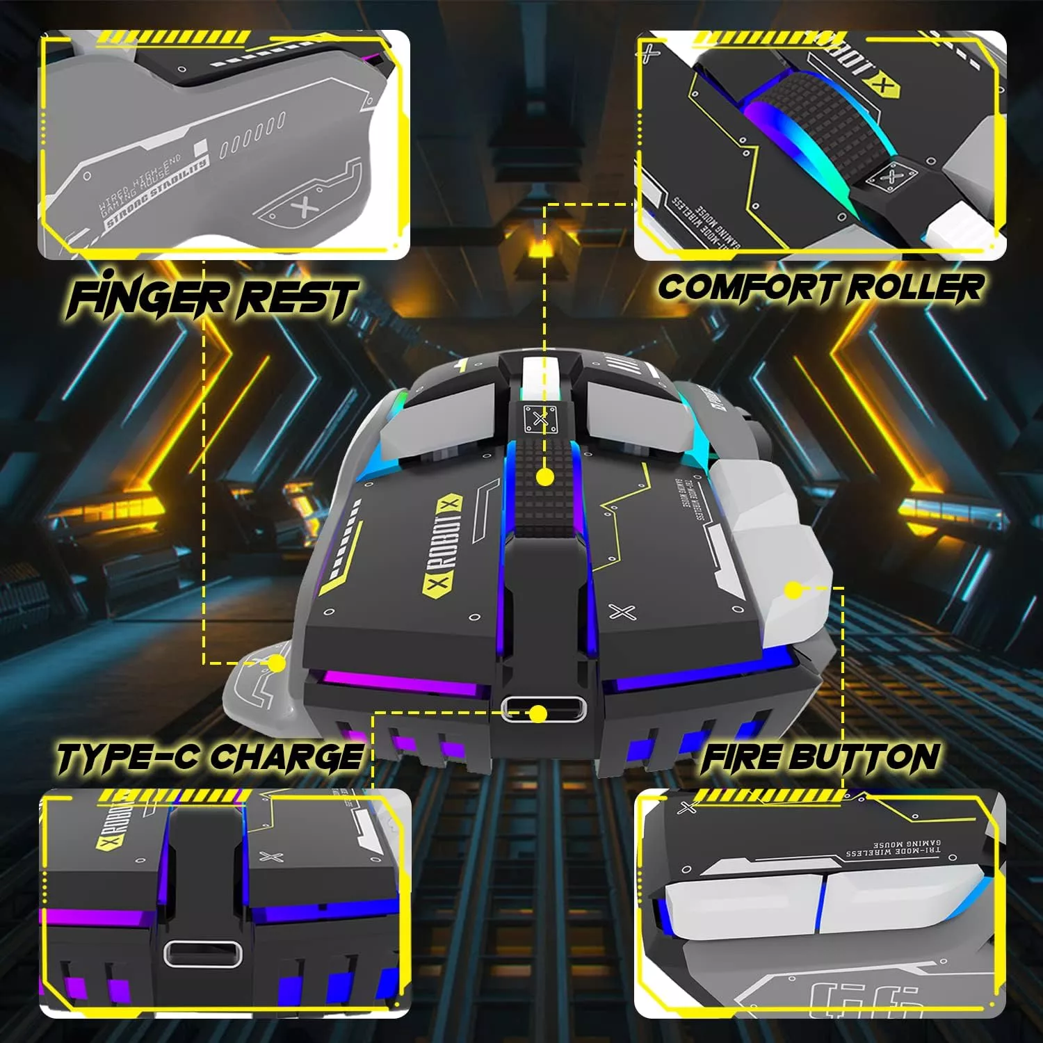 G6 Wireless Gaming Mouse, 3 Modes, 4000 DPI, 11 RGB Backlit, Silent, Rechargeable - Image 6