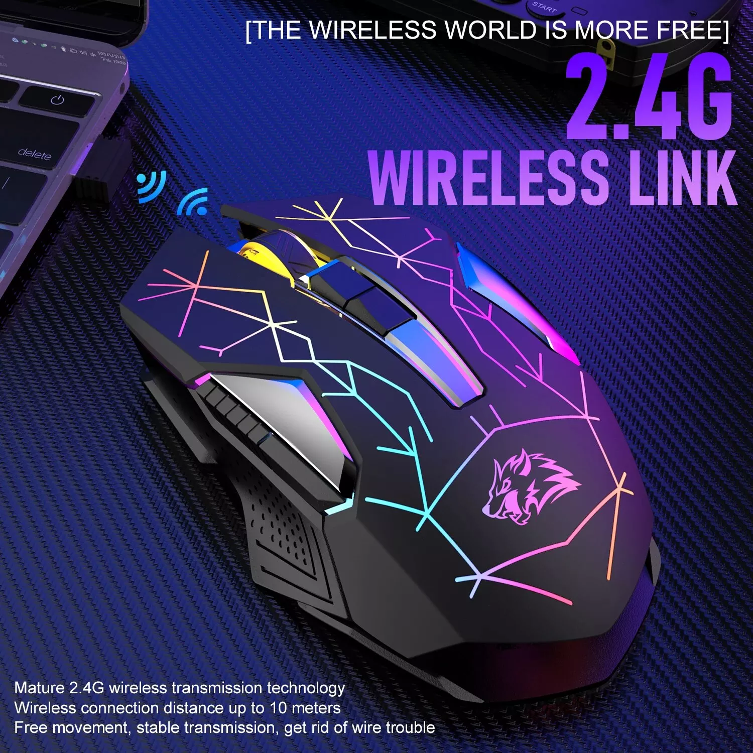 X18 Wireless RGB Gaming Mouse, Rechargeable, 2400 DPI, Ergonomic, for Windows & Mac - Image 4