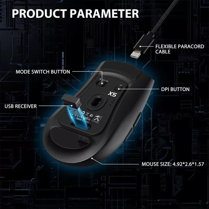 Wireless Gaming Mouse with RGB Lighting, Rechargeable & Adjustable DPI - Image 5