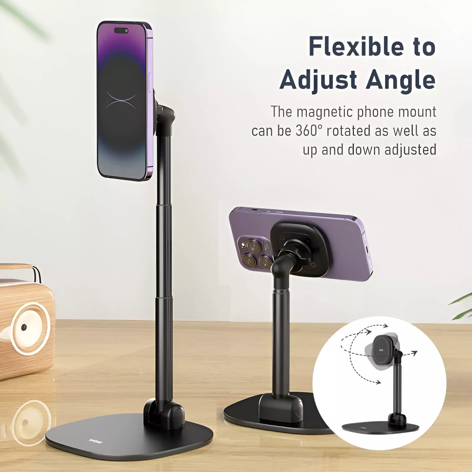 Adjustable Foldable Desktop Phone Stand with 360° Magnetic Mount - Image 3
