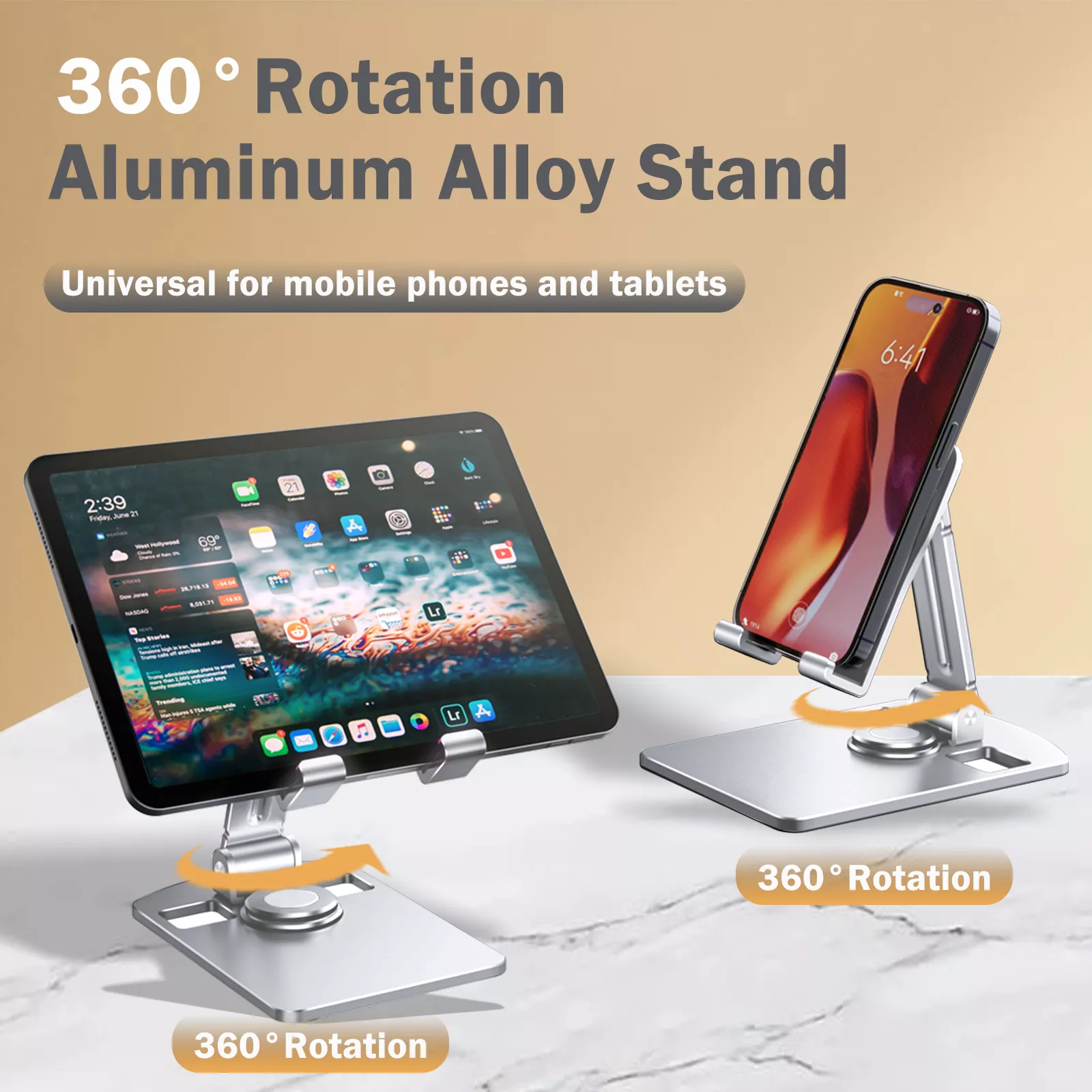 Oatsbasf 360°Rotatable Aluminium Alloy Phone & Tablet Stand Holder Desktop Foldable Pad Support Bracket Portable Phone Holder - Image 2