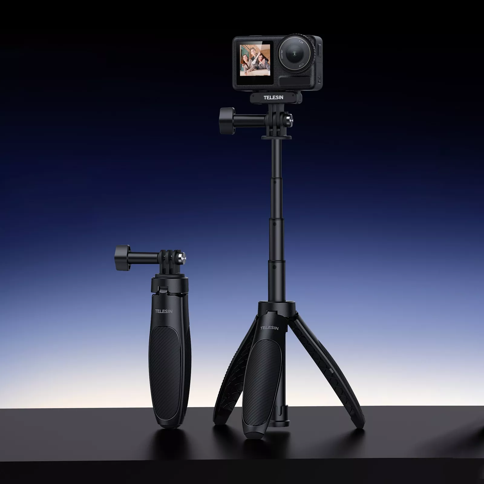Compact Quick-Release Selfie Stick Tripod for Action Cameras
