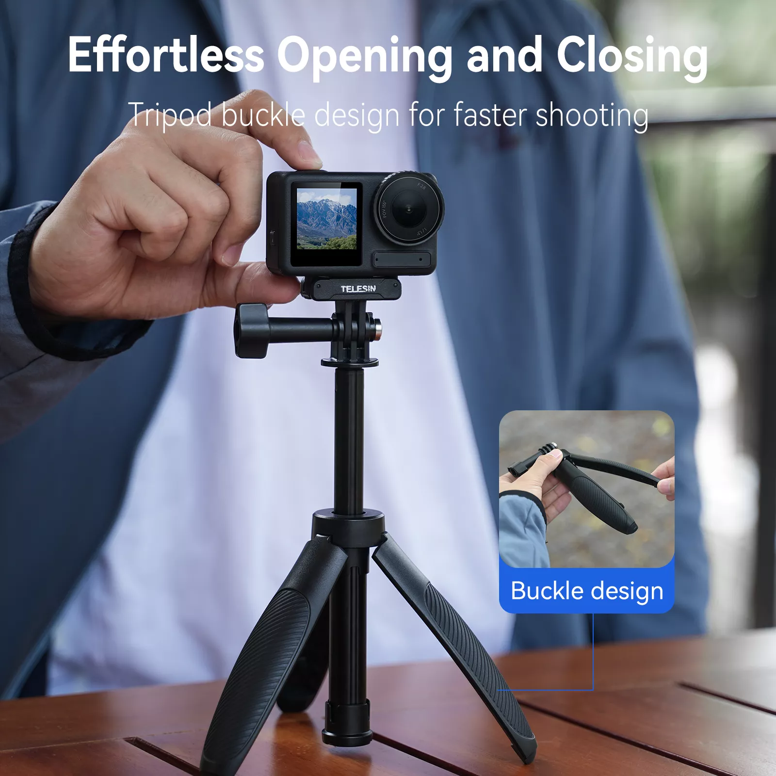 Compact Quick-Release Selfie Stick Tripod for Action Cameras - Image 4