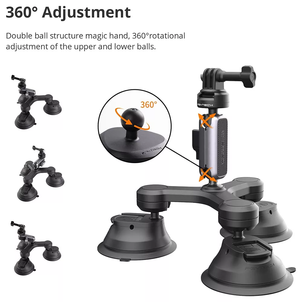 Triple Suction Cup Car Mount with 360° Rotation for Action Cameras & Smartphones - Image 4
