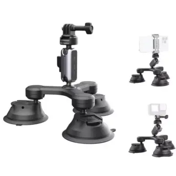 Triple Suction Cup Car Mount with 360° Rotation for Action Cameras & Smartphones