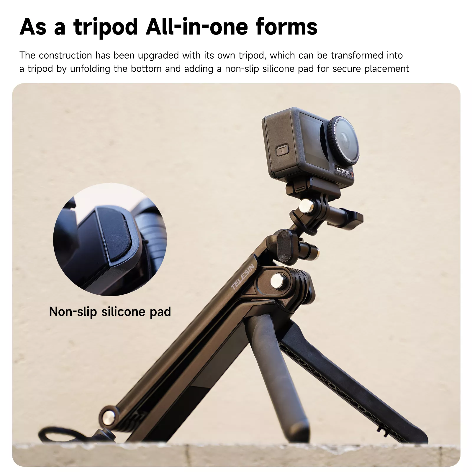 4-in-1 Selfie Stick with Tripod, Adjustable Hand Grip & 360° Rotation for Cameras & Phones - Image 3