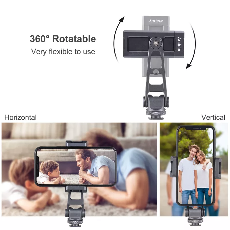 360° Rotatable Phone Tripod Mount with Dual Cold Shoe Mounts for Vlogging - Image 4