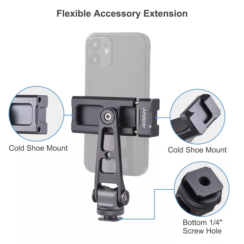 360° Rotatable Phone Tripod Mount with Dual Cold Shoe Mounts for Vlogging - Image 2