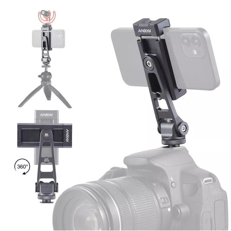 360° Rotatable Phone Tripod Mount with Dual Cold Shoe Mounts for Vlogging - Image 3
