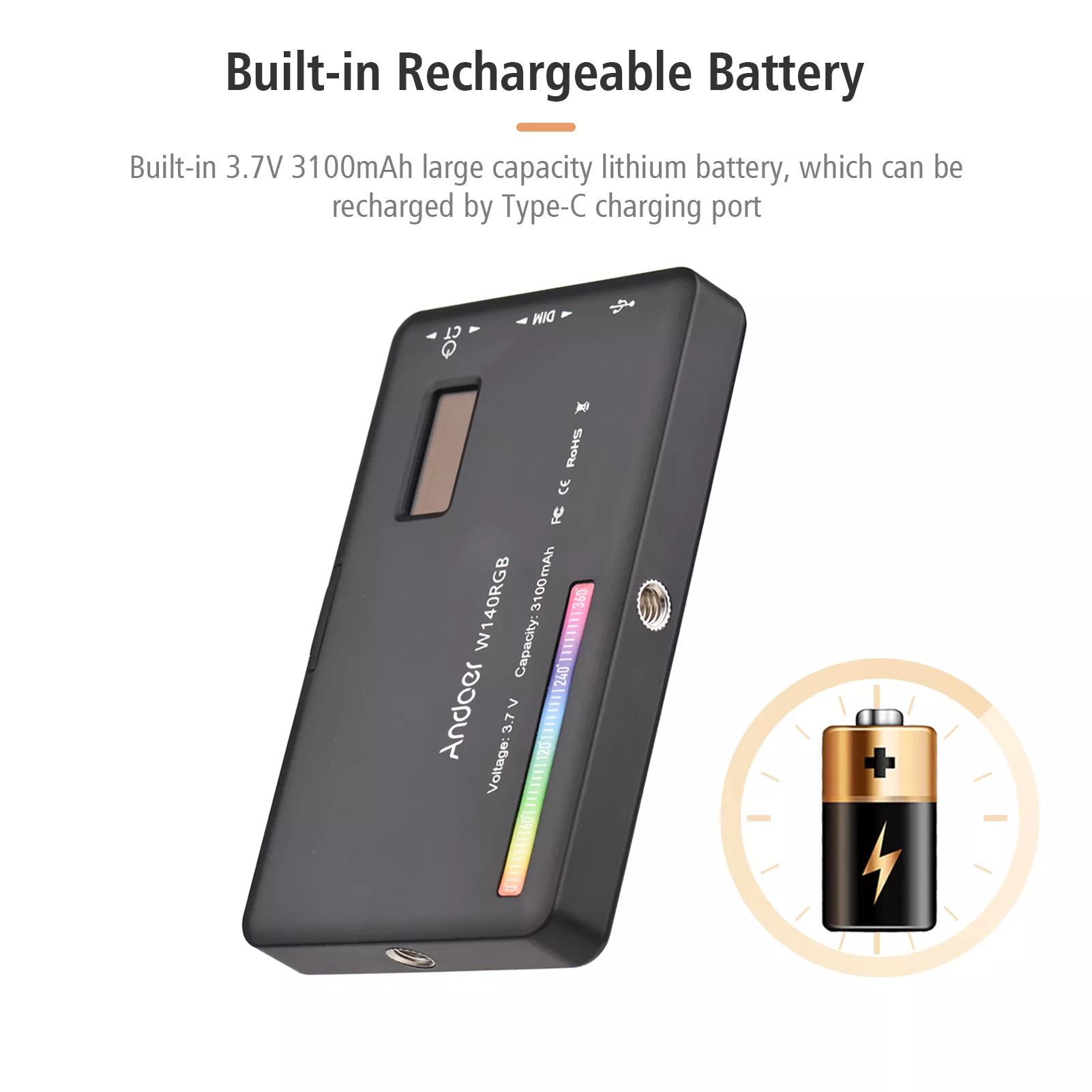 Portable RGB LED Video Light – Rechargeable, Dimmable, and Colorful Lighting - Image 6