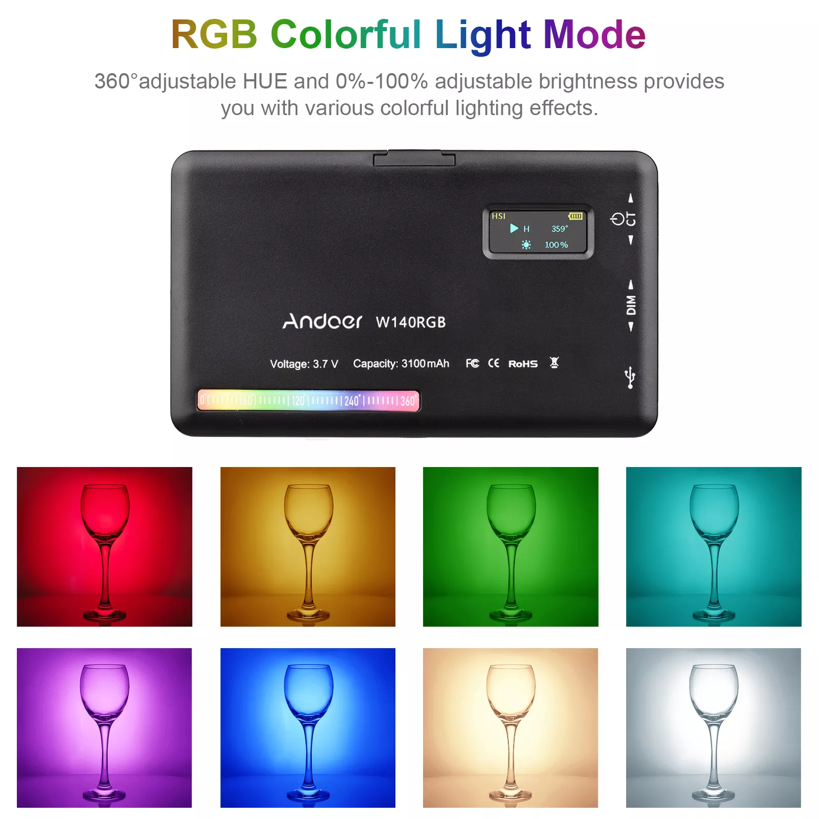 Portable RGB LED Video Light – Rechargeable, Dimmable, and Colorful Lighting - Image 3