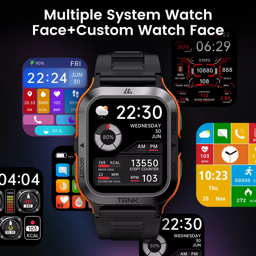 Military Smartwatch for Men and Women, IP69K Waterproof, 70 Sport Modes, AI Voice - Image 4