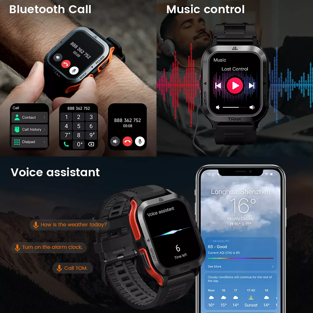 Military Smartwatch for Men and Women, IP69K Waterproof, 70 Sport Modes, AI Voice - Image 5