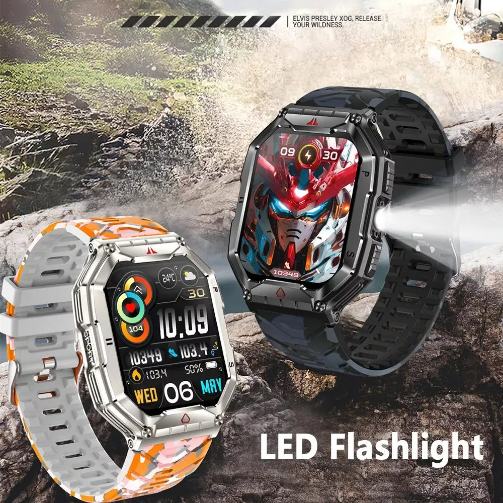 2.1" Rugged Outdoor Smartwatch with LED Flashlight & Bluetooth Calling - Image 2