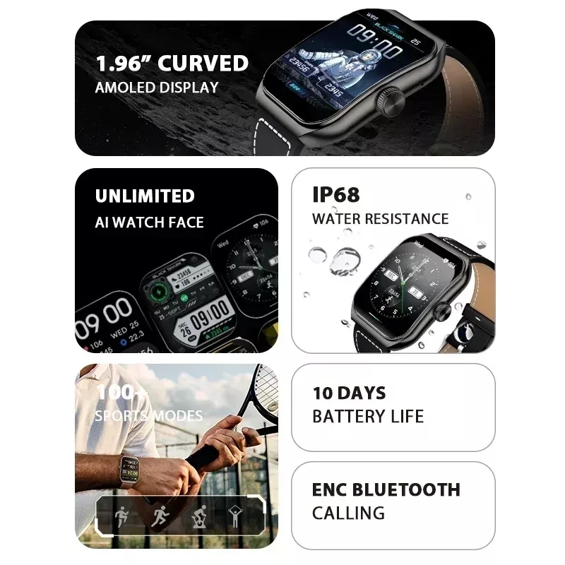 1.96" Curved AMOLED Smartwatch with Bluetooth Calling & 100+ Sports Modes - Image 5