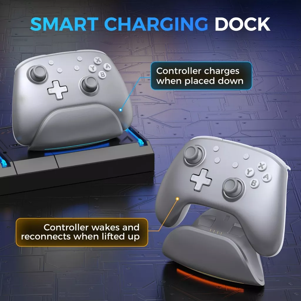Radiant Silver Wireless Controller with Charging Dock for Nintendo Switch - Image 3