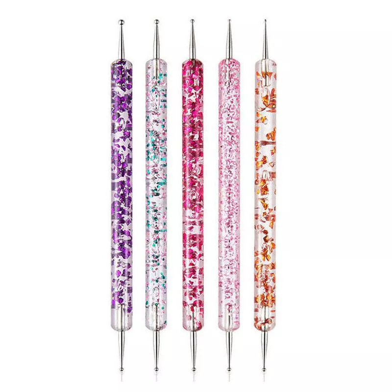 5Pcs Dual-Ended Nail Art Dotting Pens with Crystal Bead Handles