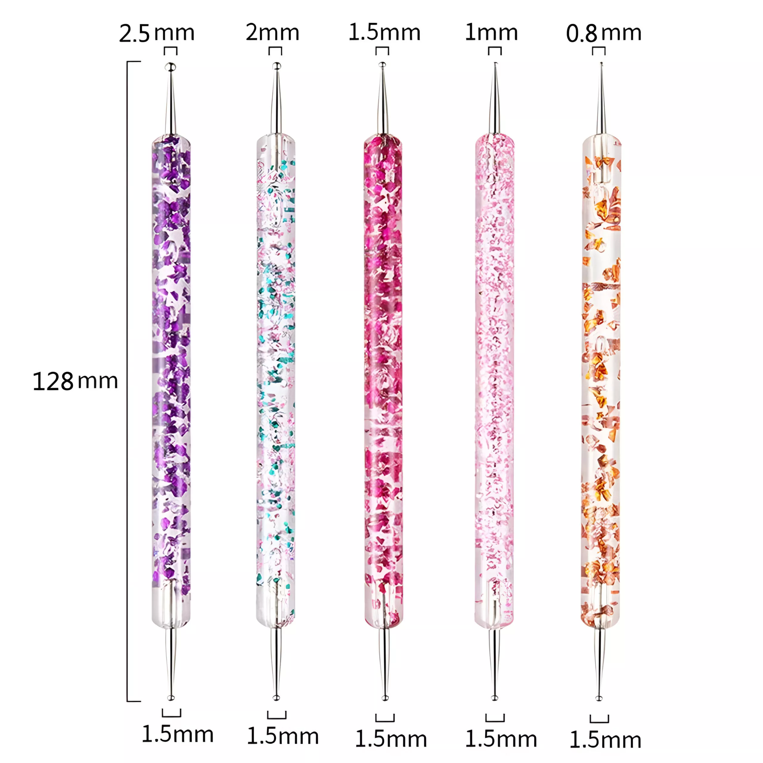 5Pcs Dual-Ended Nail Art Dotting Pens with Crystal Bead Handles - Image 6