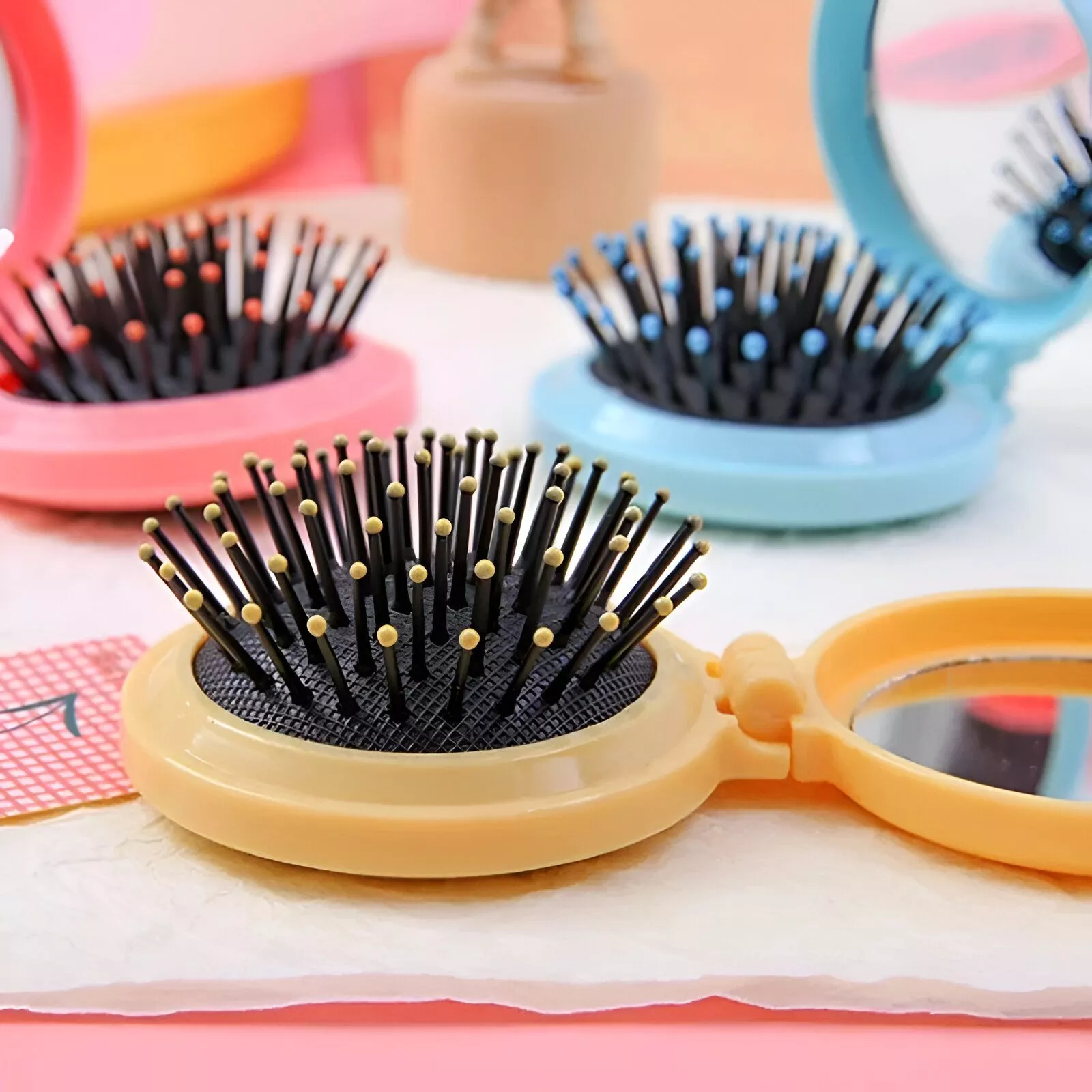Portable Folding Comb with Mirror – Air Cushion Detangling Hair Brush for Travel - Image 5