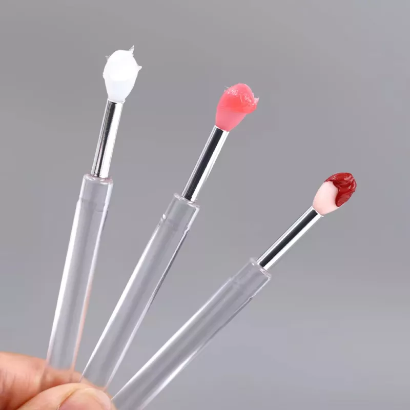 3PCS Portable Silicone Lip & Eye Makeup Brush Set with Cover - Image 2