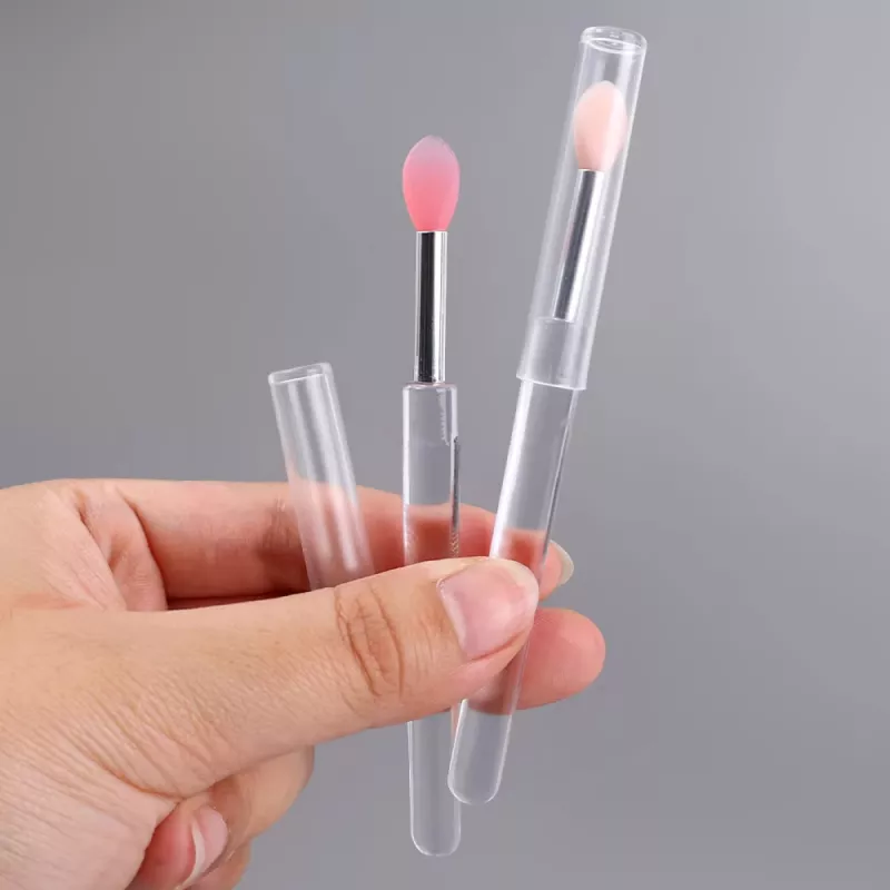 3PCS Portable Silicone Lip & Eye Makeup Brush Set with Cover - Image 3