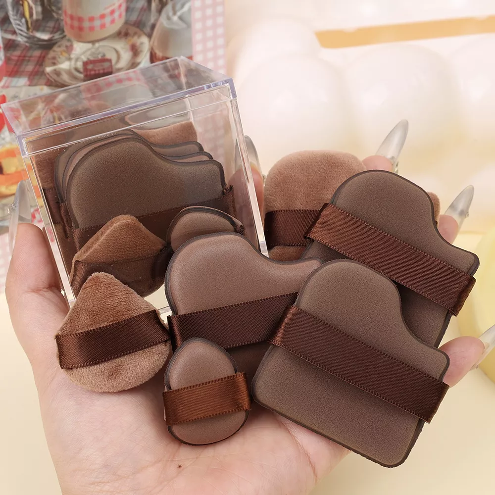 Chocolate Biscuit Makeup Puff Set - 6PCS Dual-Use Wet & Dry Foundation Puffs - Image 3