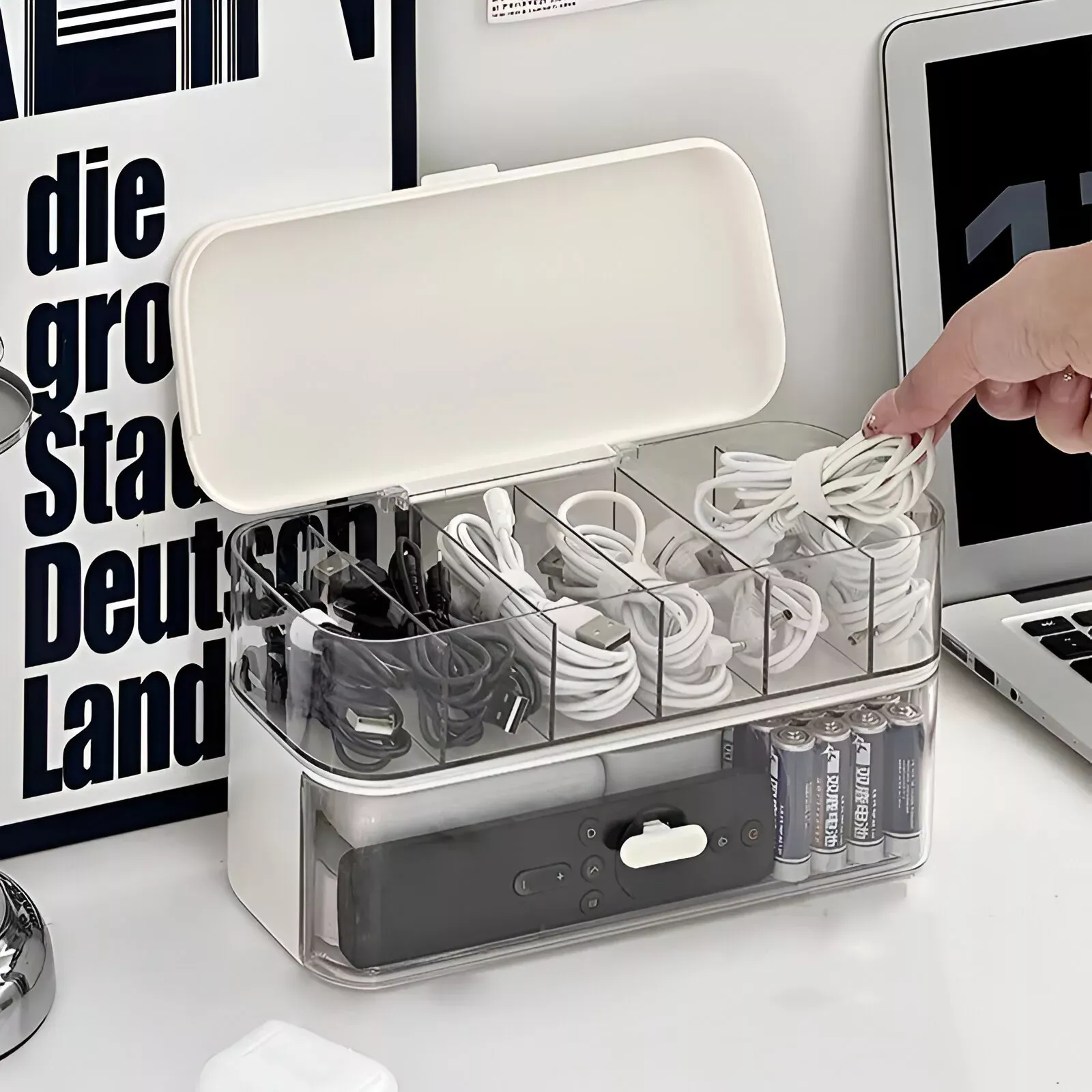 Clear Cable Organizer Box with Lid - Image 2