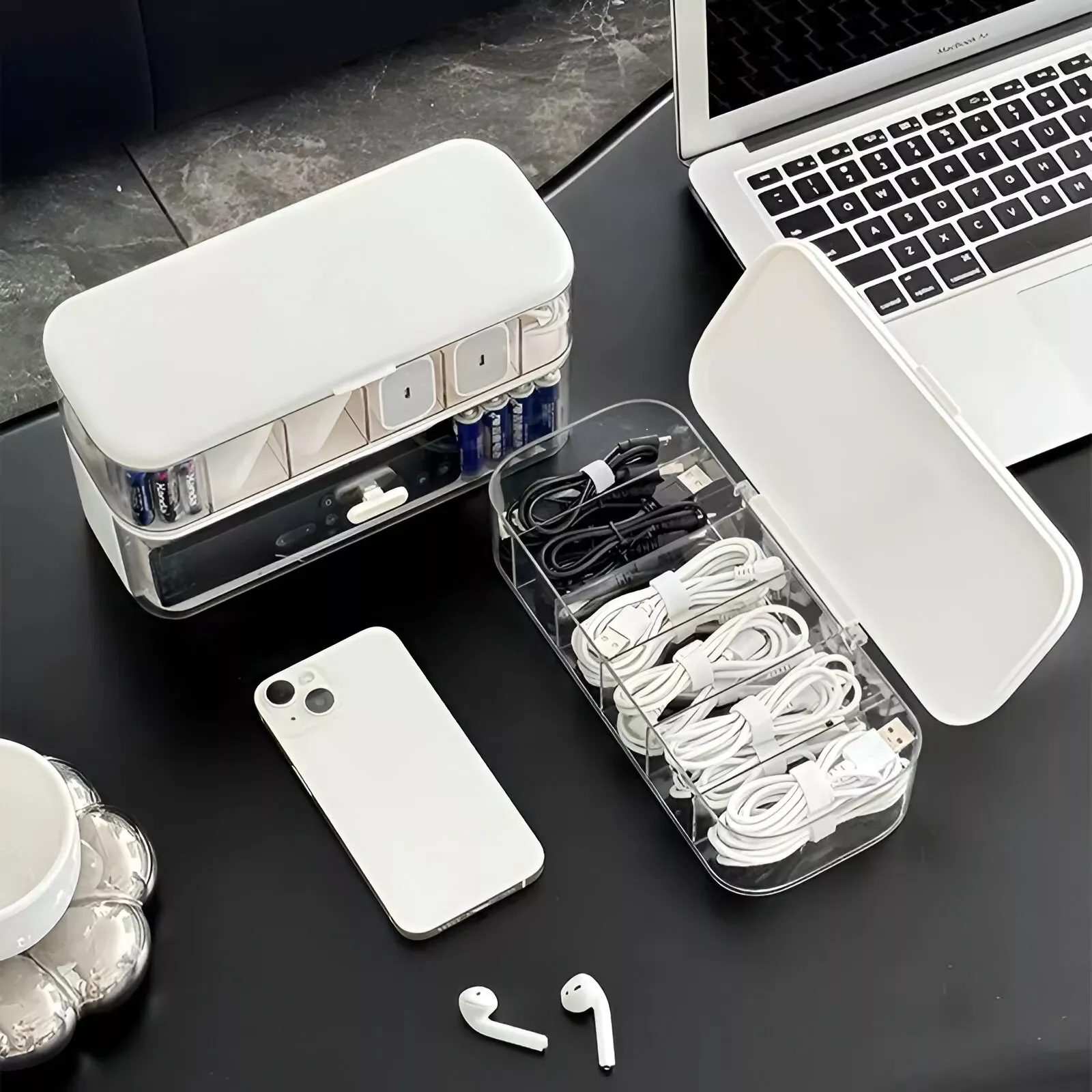 Clear Cable Organizer Box with Lid - Image 5