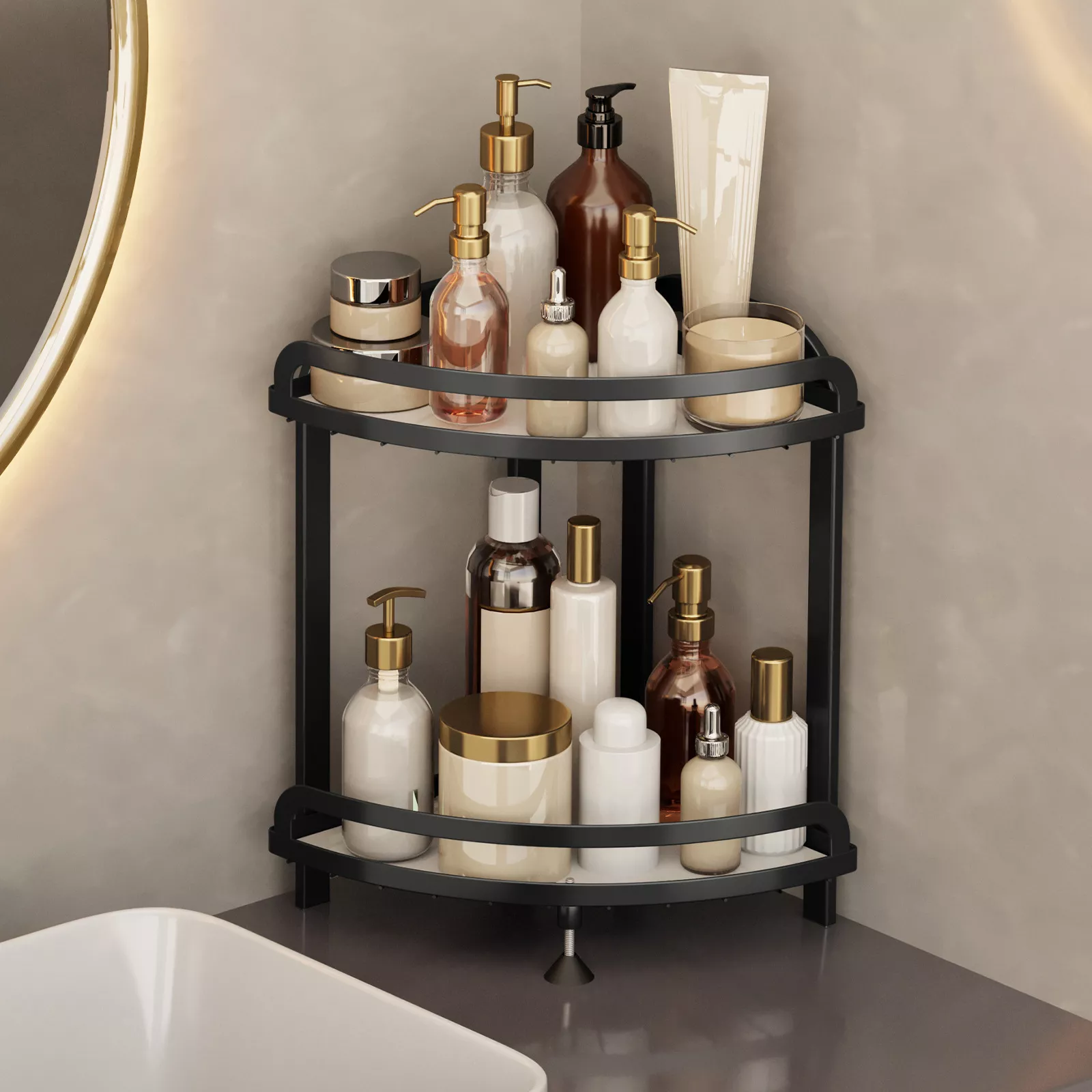 2-Tier Gold Corner Makeup and Vanity Organizer - Image 3