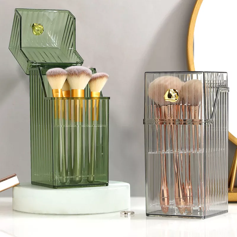 Elegant Transparent Makeup Brush Organizer with Lid - Image 2
