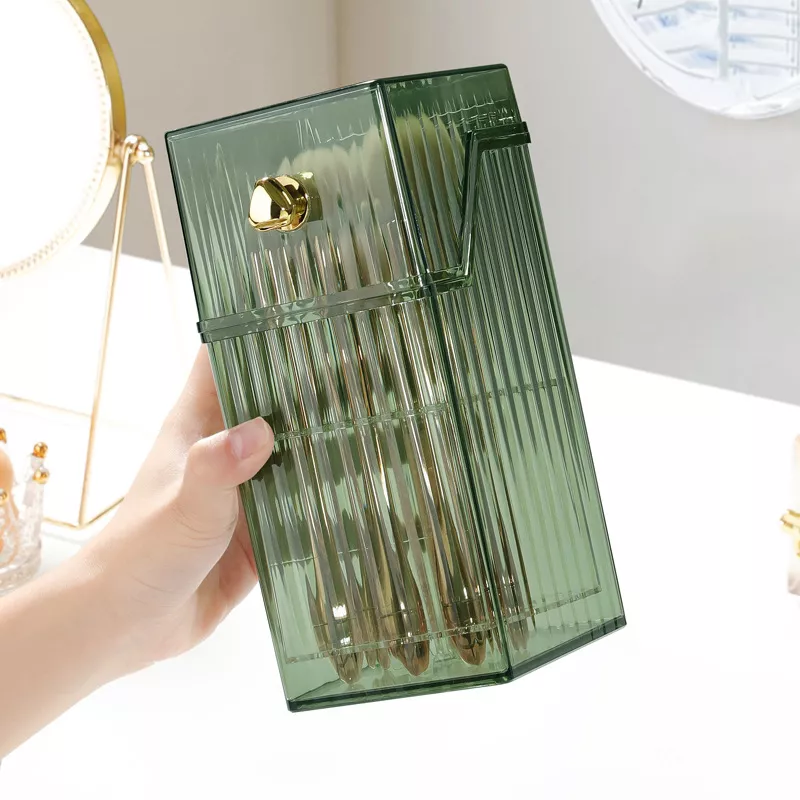 Elegant Transparent Makeup Brush Organizer with Lid - Image 4