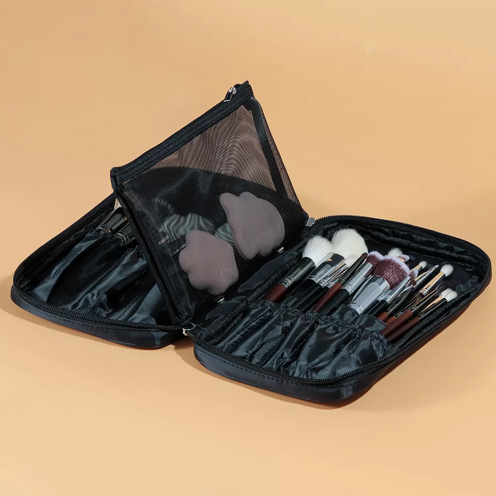 High Capacity Black Canvas Makeup Brush Organizer Bag - Image 5