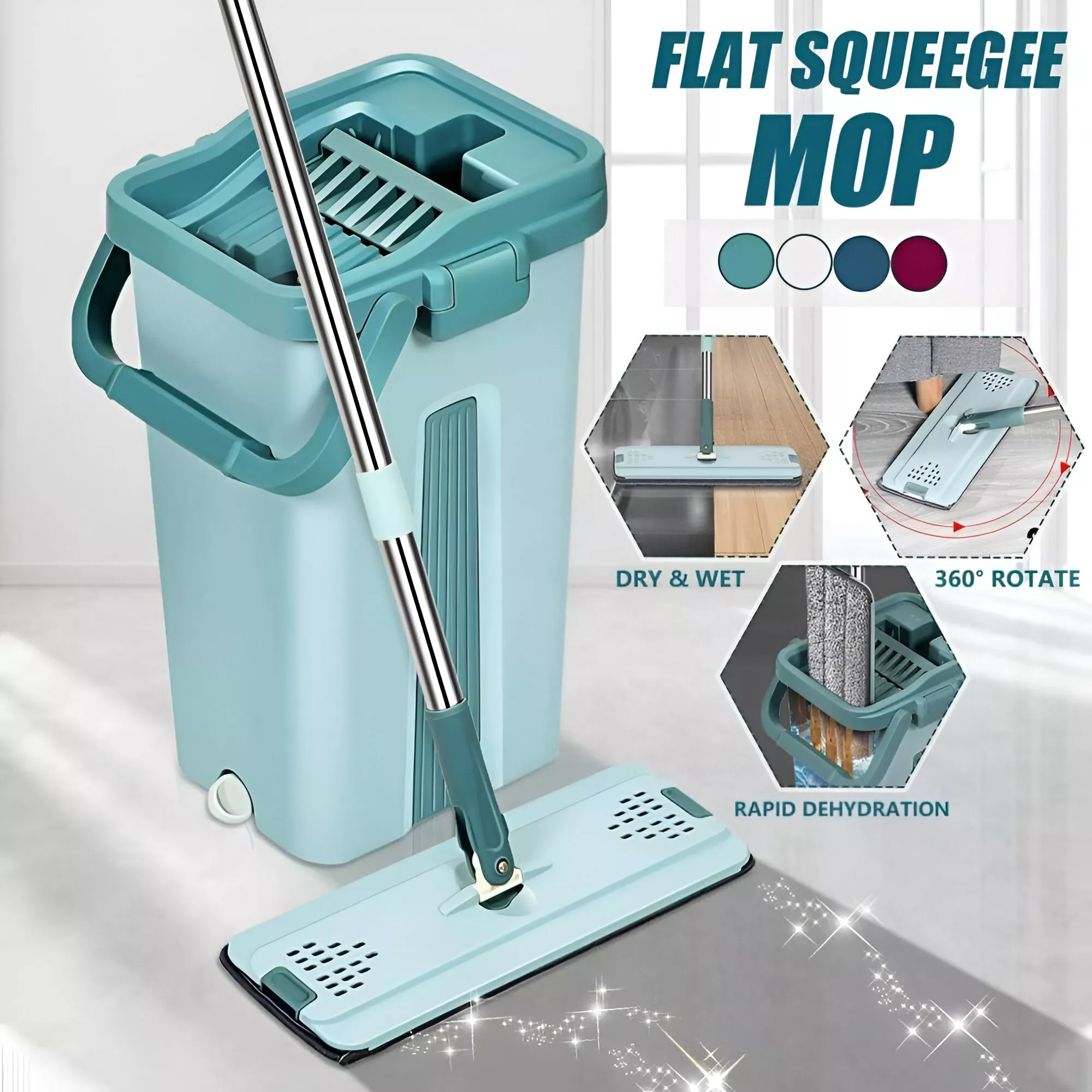 Flat Squeeze Mop with Bucket - Hand-Free Wringing for Wet or Dry Cleaning - Image 2