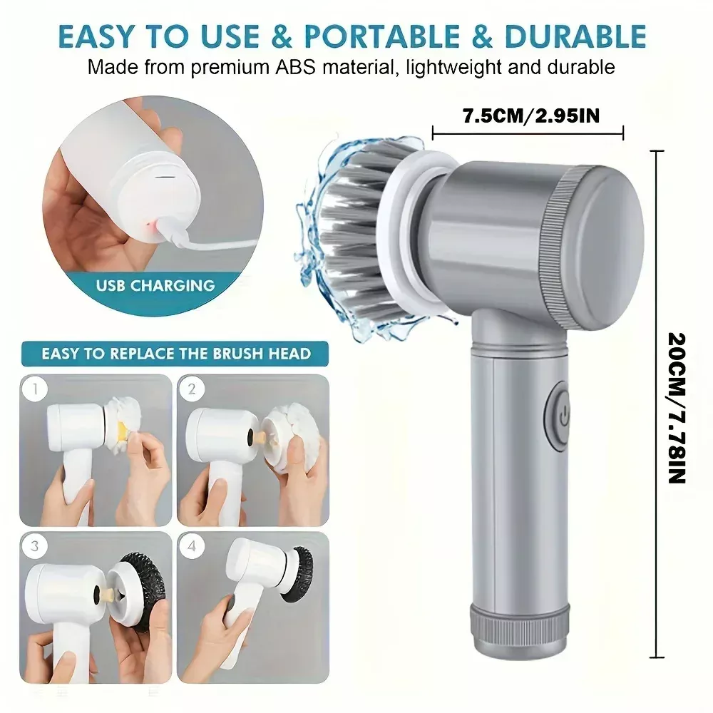Cordless Electric Spin Scrubber with 6 Replaceable Brush Heads - Image 6