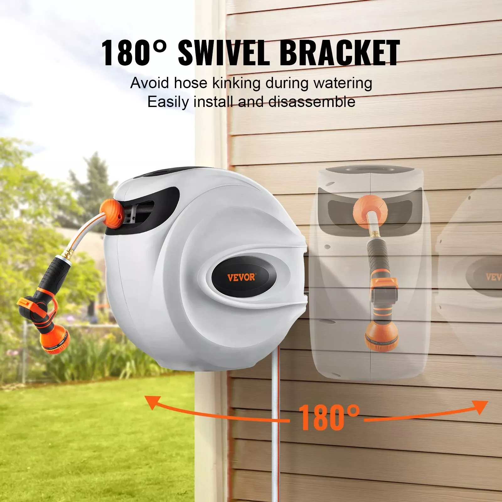 Retractable Garden Hose Reel 1/2" with 180° Swivel Wall Mount - Image 2