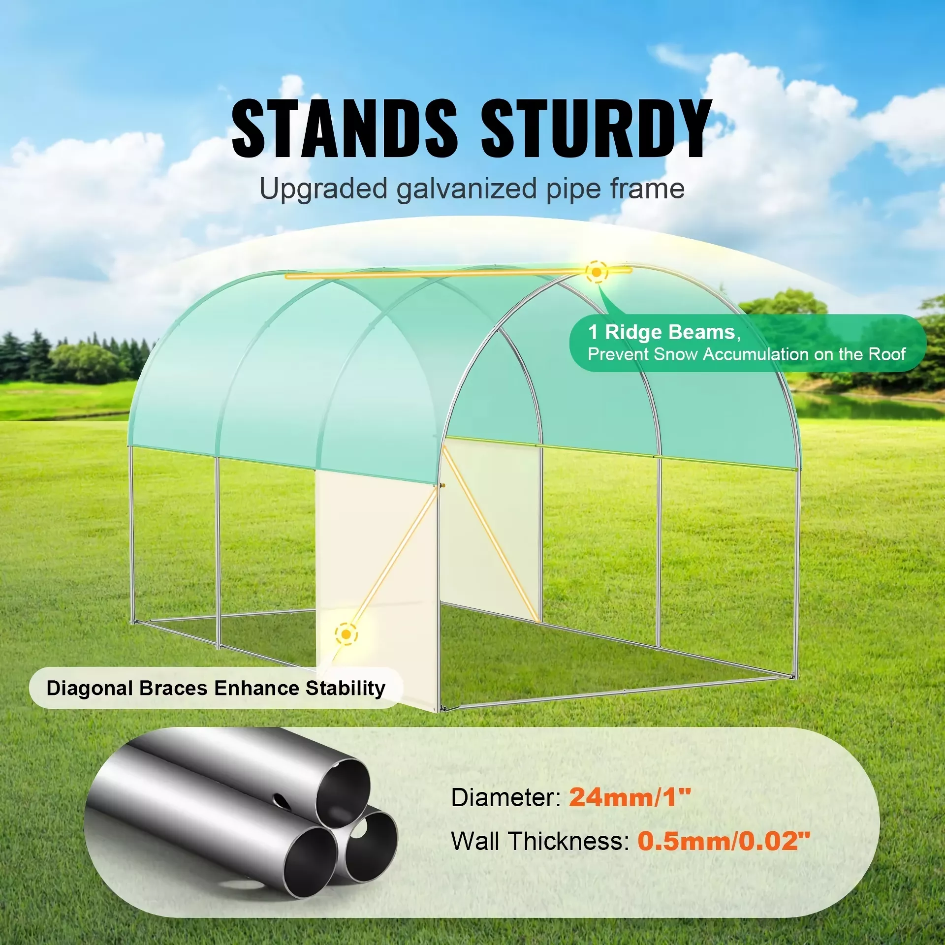 Walk-In Tunnel Greenhouse with Steel Frame & Roll-Up Zipper Door – 11.3 x 6.4 ft - Image 2