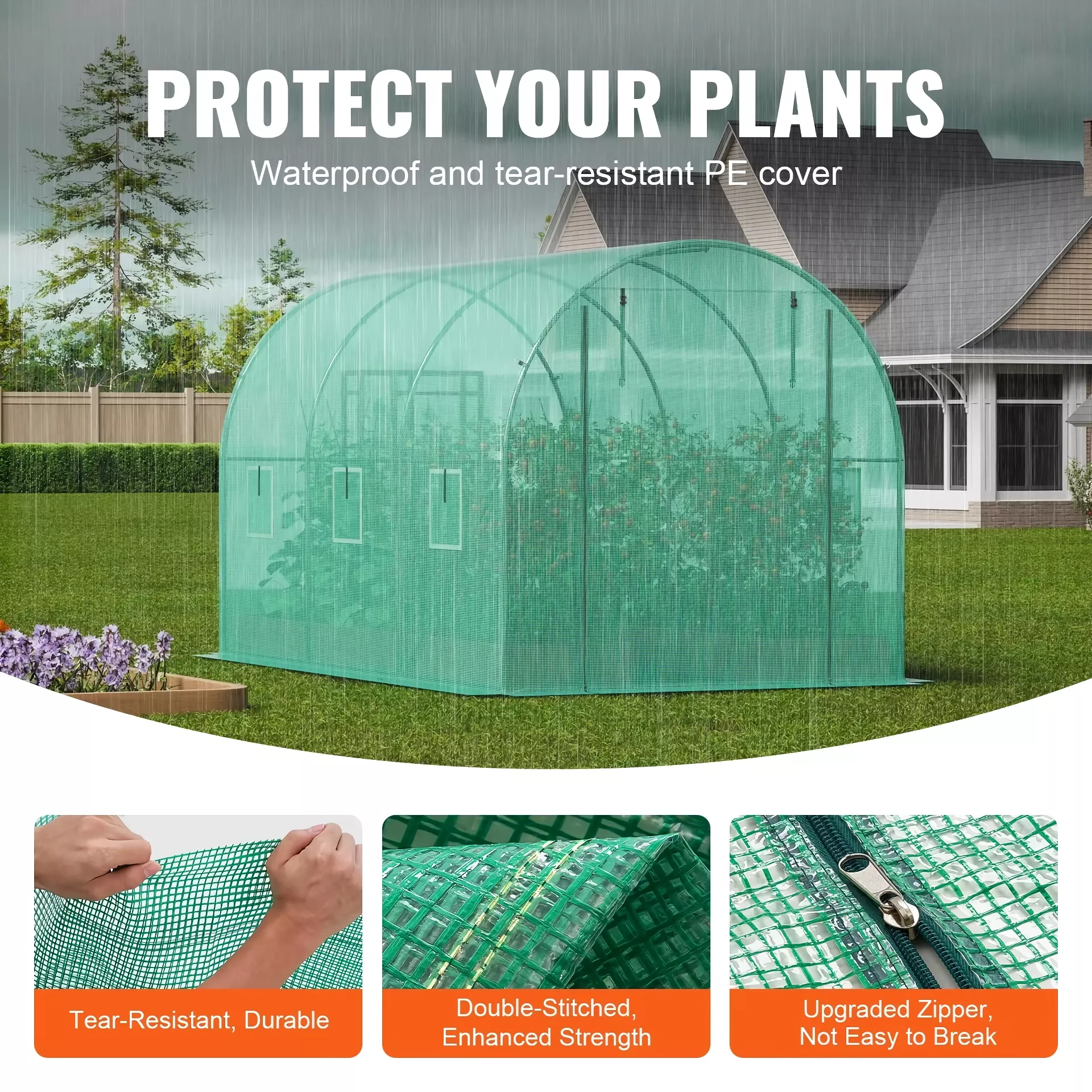 Walk-In Tunnel Greenhouse with Steel Frame & Roll-Up Zipper Door – 11.3 x 6.4 ft - Image 3