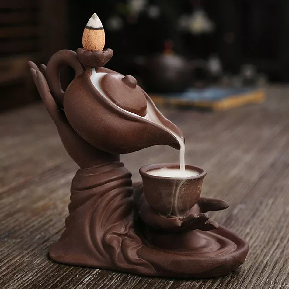 Zen Meditation Lotus & Teapot Backflow Incense Burner - Image 3