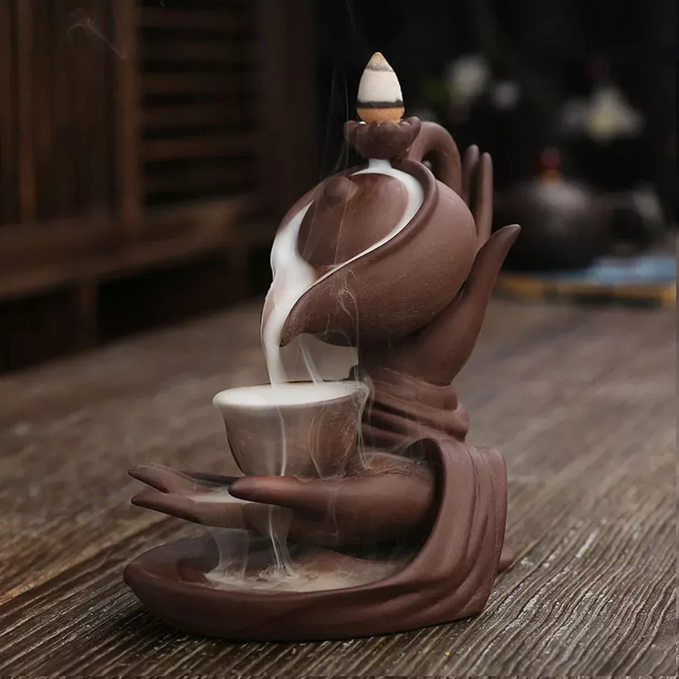 Zen Meditation Lotus & Teapot Backflow Incense Burner - Image 2
