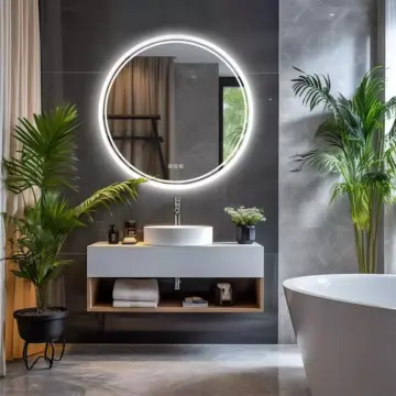Round LED Bathroom Mirror with Dimmable Anti-Fog Lighting