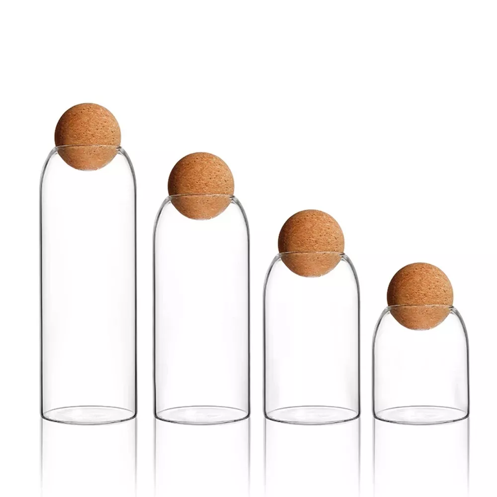 Transparent Glass Storage Jar with Ball Cork Lid - Image 5