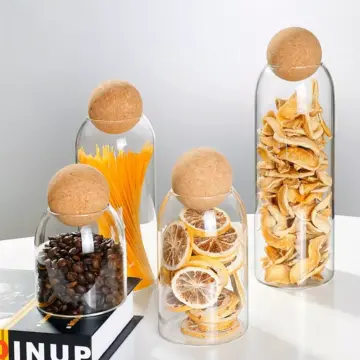 Transparent Glass Storage Jar with Ball Cork Lid