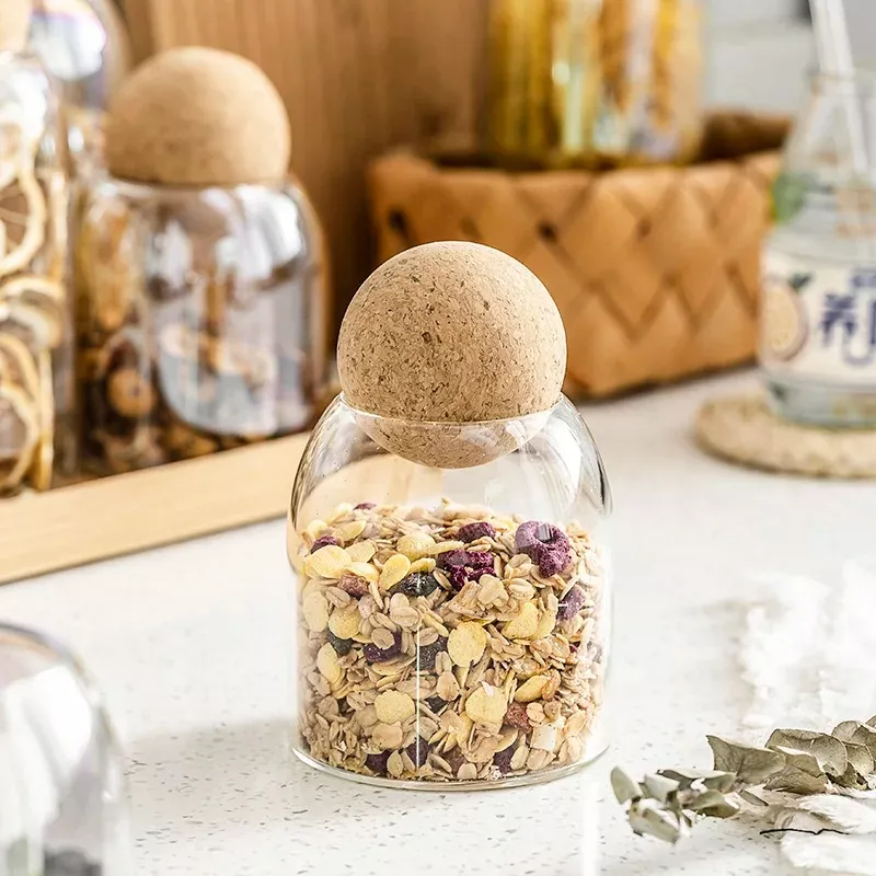 Transparent Glass Storage Jar with Ball Cork Lid - Image 3