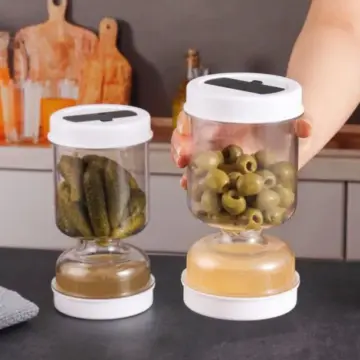 Olive and Pickle Strainer Jar – Airtight Flip Lid Container for Easy Food Storage