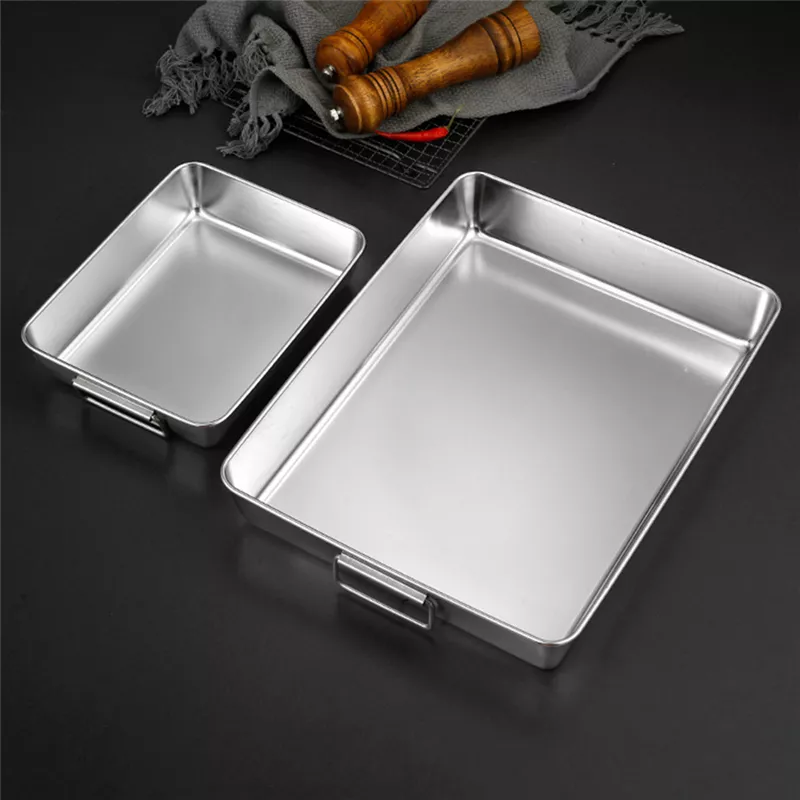 Stainless Steel Rectangular Baking Tray with Handle - Image 3