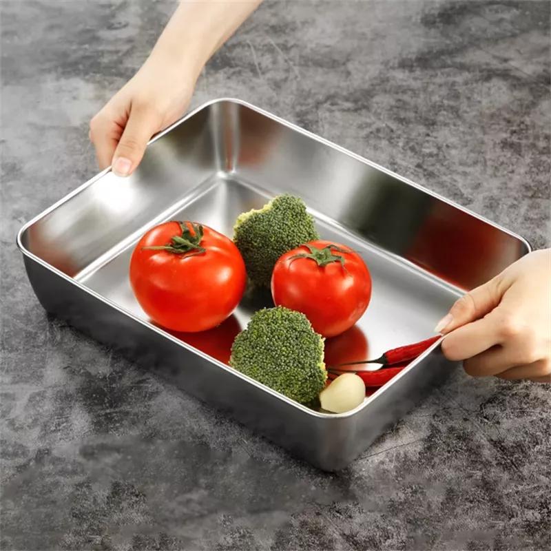 Stainless Steel Rectangular Baking Tray with Handle - Image 6