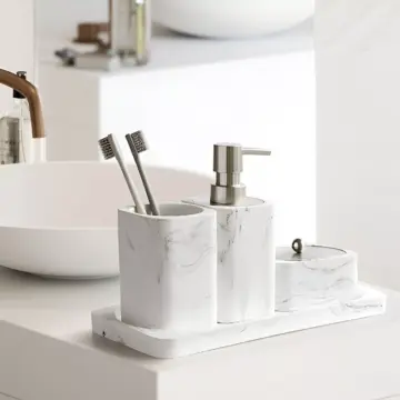 Marble White Bathroom Accessories Set with Soap Dispenser and Toothbrush Holder